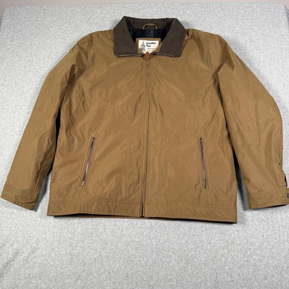 London Fog Heritage Mens XXL Brown Full Zip Jacket Corduroy Trim Plaid Lining